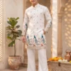 white peacock print kurta for men front view