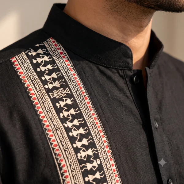 Studio photo of black short kurta for men