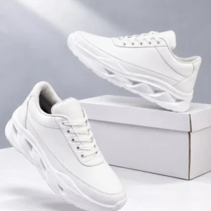 chunky white sneakers for men with hollow blade sole