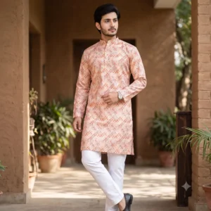 man styling checked kurta for men for wedding party