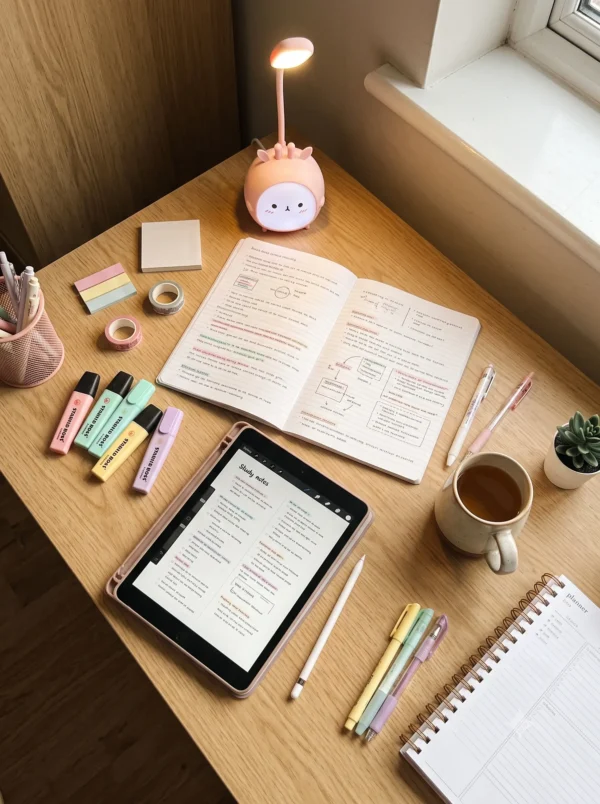 Compact and portable cute study lamp for kids on a bedside nightstand
