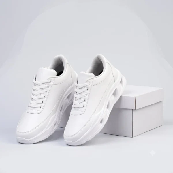 side profile of mens chunky white streetwear sneakers