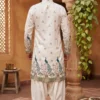 aesthetic white printed ethnic kurta for men outdoors